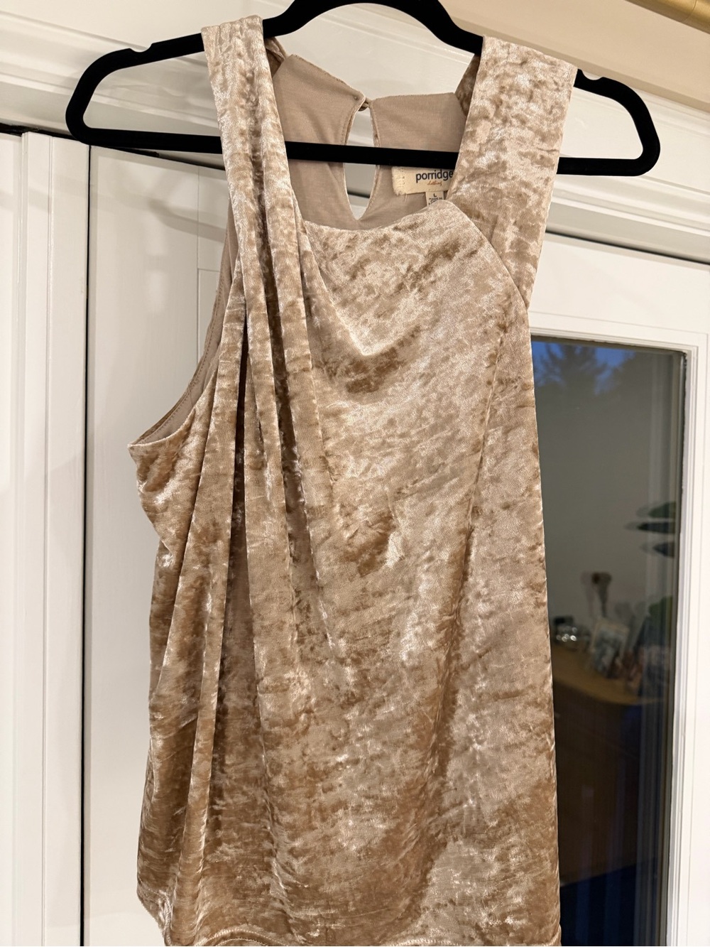 Anthropologie Crushed Velvet Sleeveless Top in Champagne